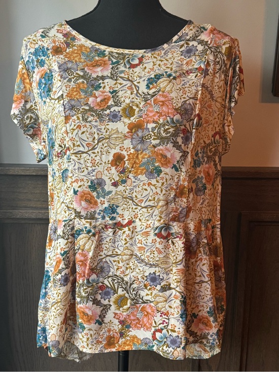 Lucy & Laurel Tops - Lucy & Laurel Floral Short-Sleeve Peplum Top - Cream Multi nwt large